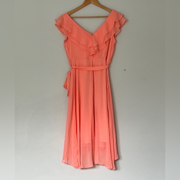 DKNY Double Ruffle-Collar Dress Salmon 8 - Picture 4 of 7